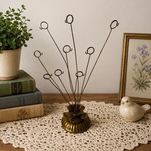 Vintage Brass Gold Metal Multi Photo Clip Holder Tree Flower Base Stand 14.5in